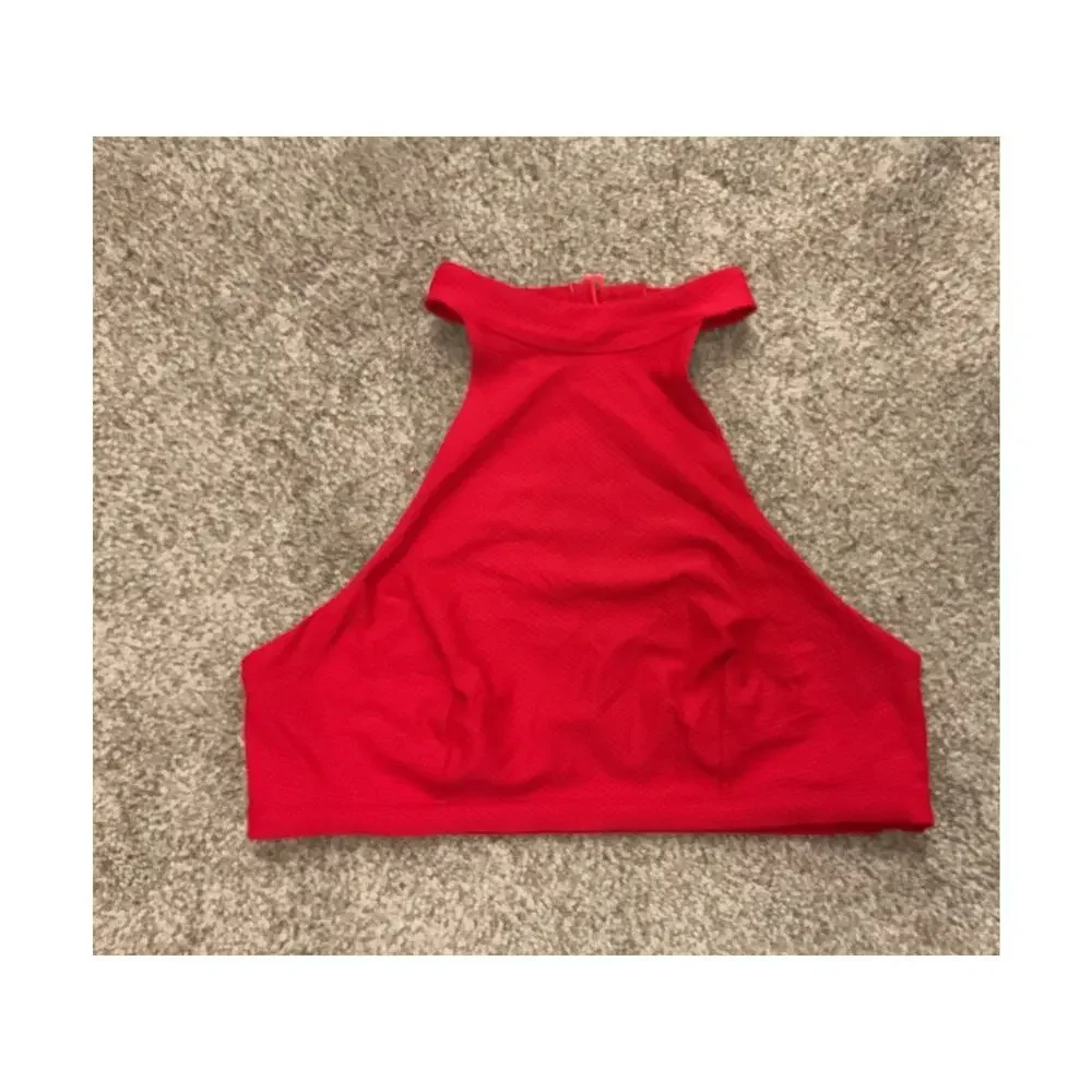 & Other Stories Red High Neck Halter Bikini Top Scandinavian Minimalist, sz 8
